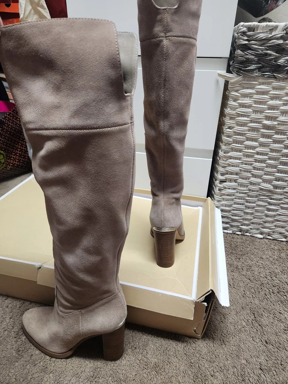 Michael Kors Taupe Suede Over-the-Knee Block Heel Boots